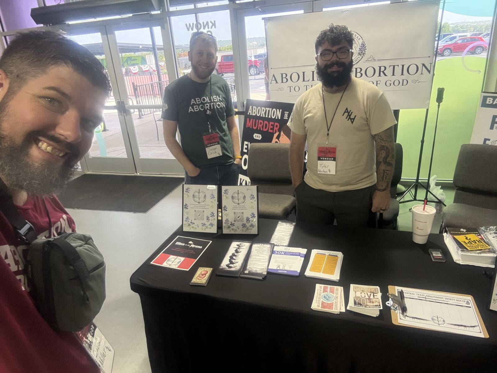 Central Texas Abolitionist Society literature table indoors